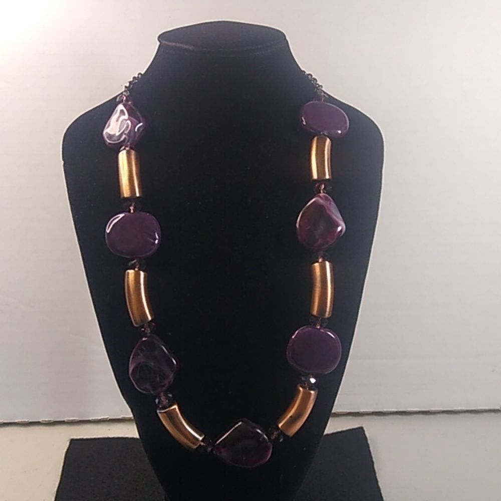 Cynthia Gale Chunky Purple and Copper color distressed metal Necklace